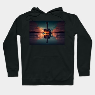 Commercial Guitar Art With Water Splashing In The Sunset Hoodie